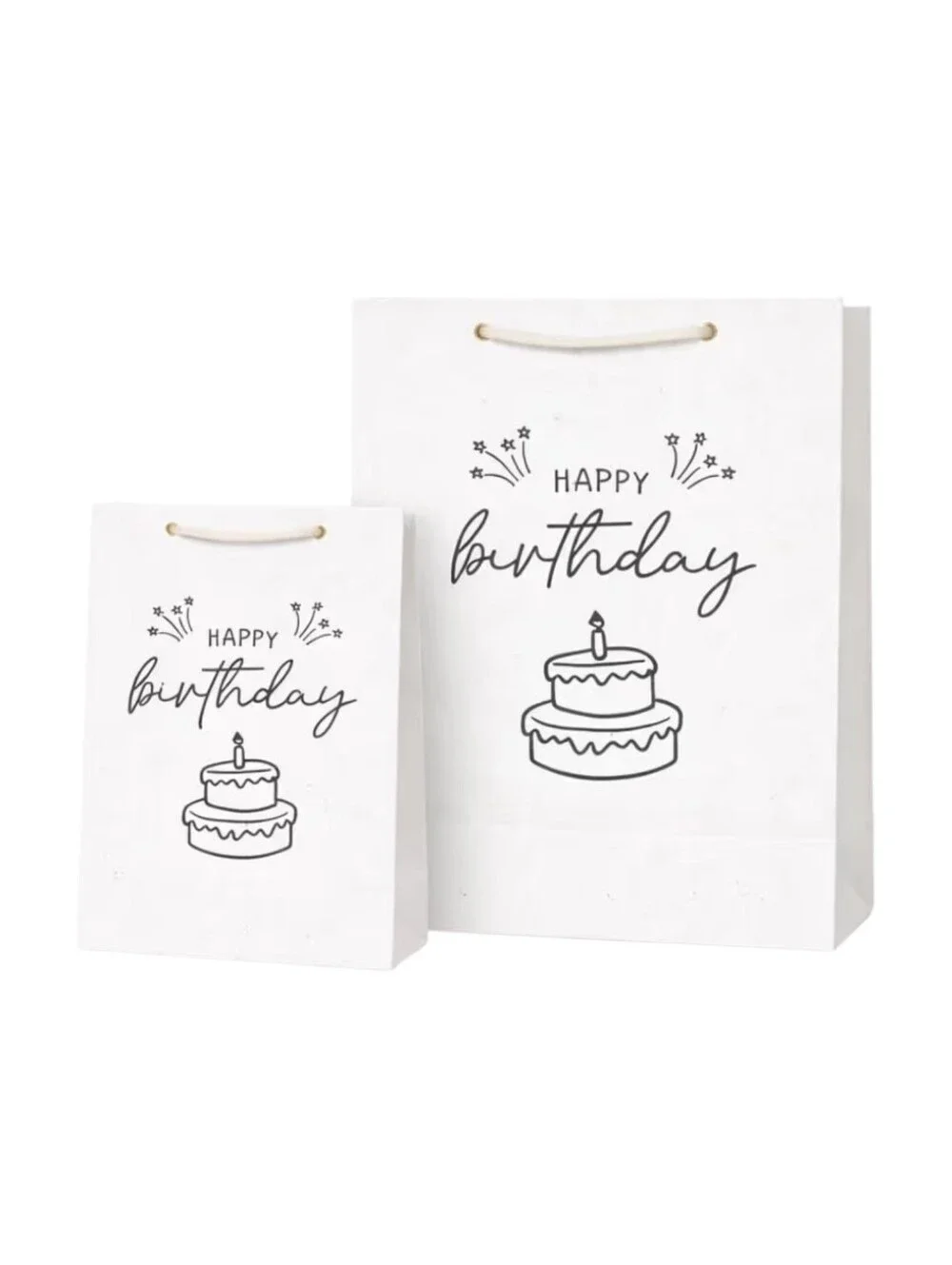 Plantable Birthday Gift Bags Set  White with Black Print